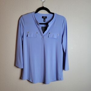 Jones New York Periwinkle Blue V-Neck Tunic Top W 3/4 Sleeves Ladies Small.